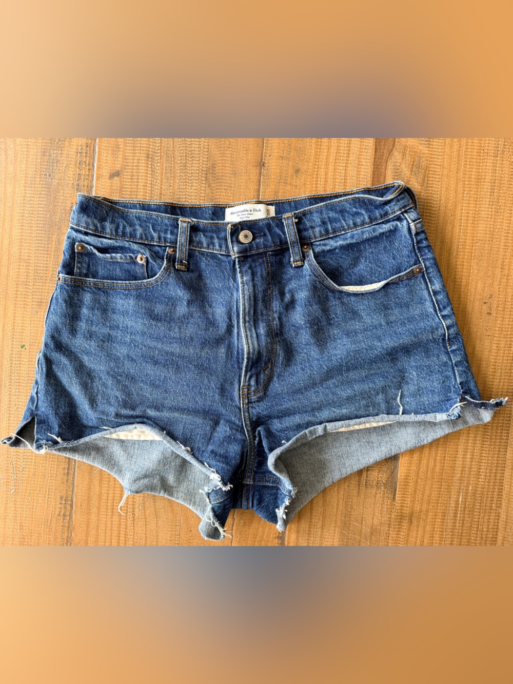 Abercrombie & Fitch Curve Love Mom Shorts 30/10 Blue Raw-Hem Denim Cutoff